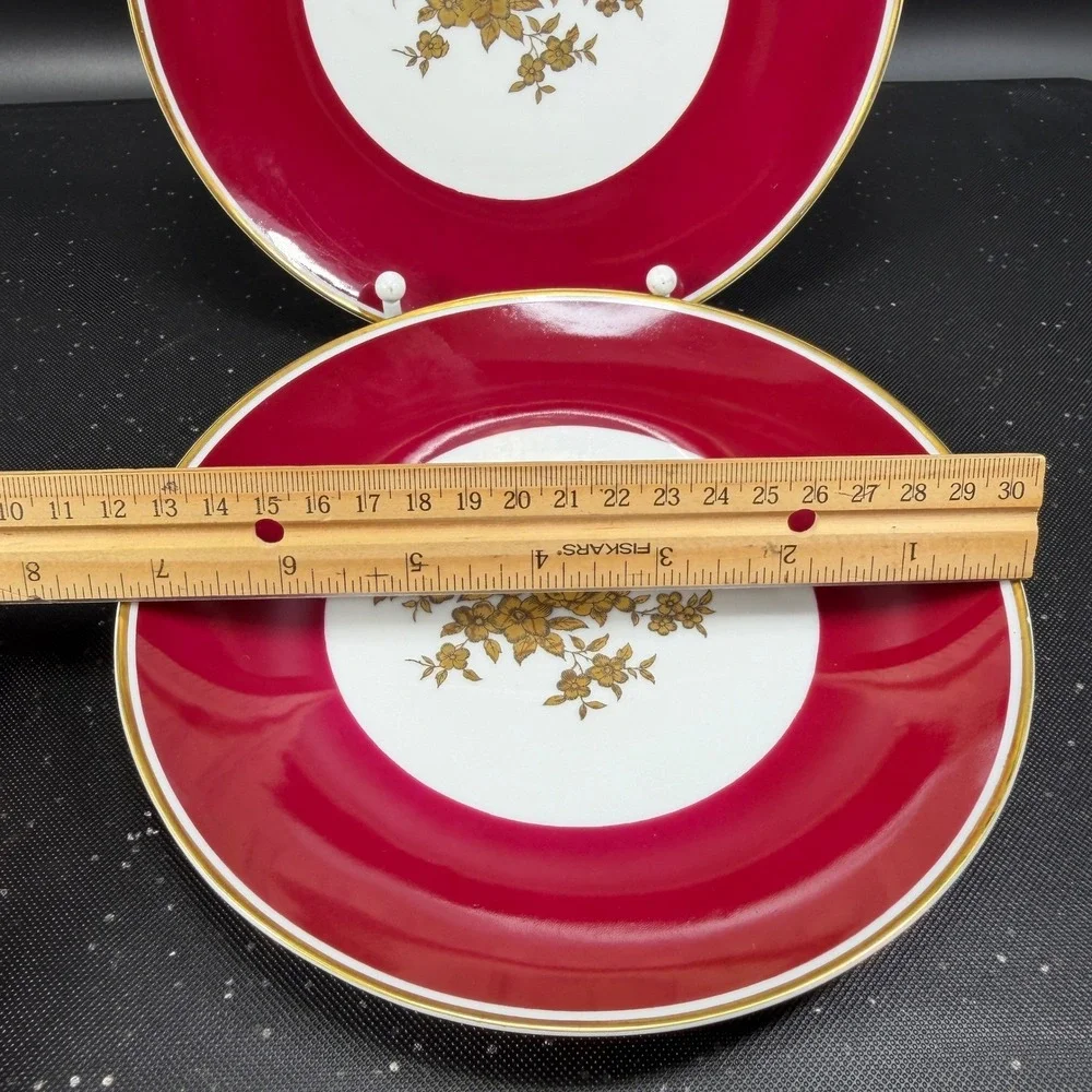 Lichte Fine China Riga Salad Plates Set 4 Red Gold Floral Germany 7 inch Vintage